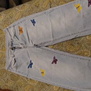 Schein Embroidered Butterfly Jeans, size 6
